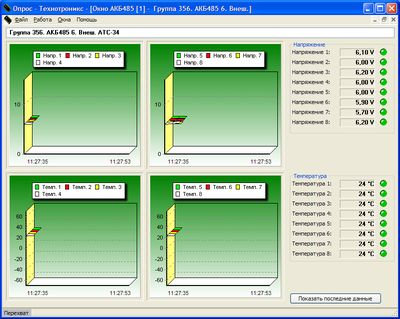 Скриншот программного окна ПО «Технотроникс.SQL», отражающего поэлементный контроль АКБ