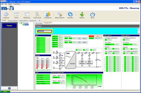 Скриншот программного окна ПО «КУБ-ТТх», демонстрирующий возможности мониторинга энергопараметров